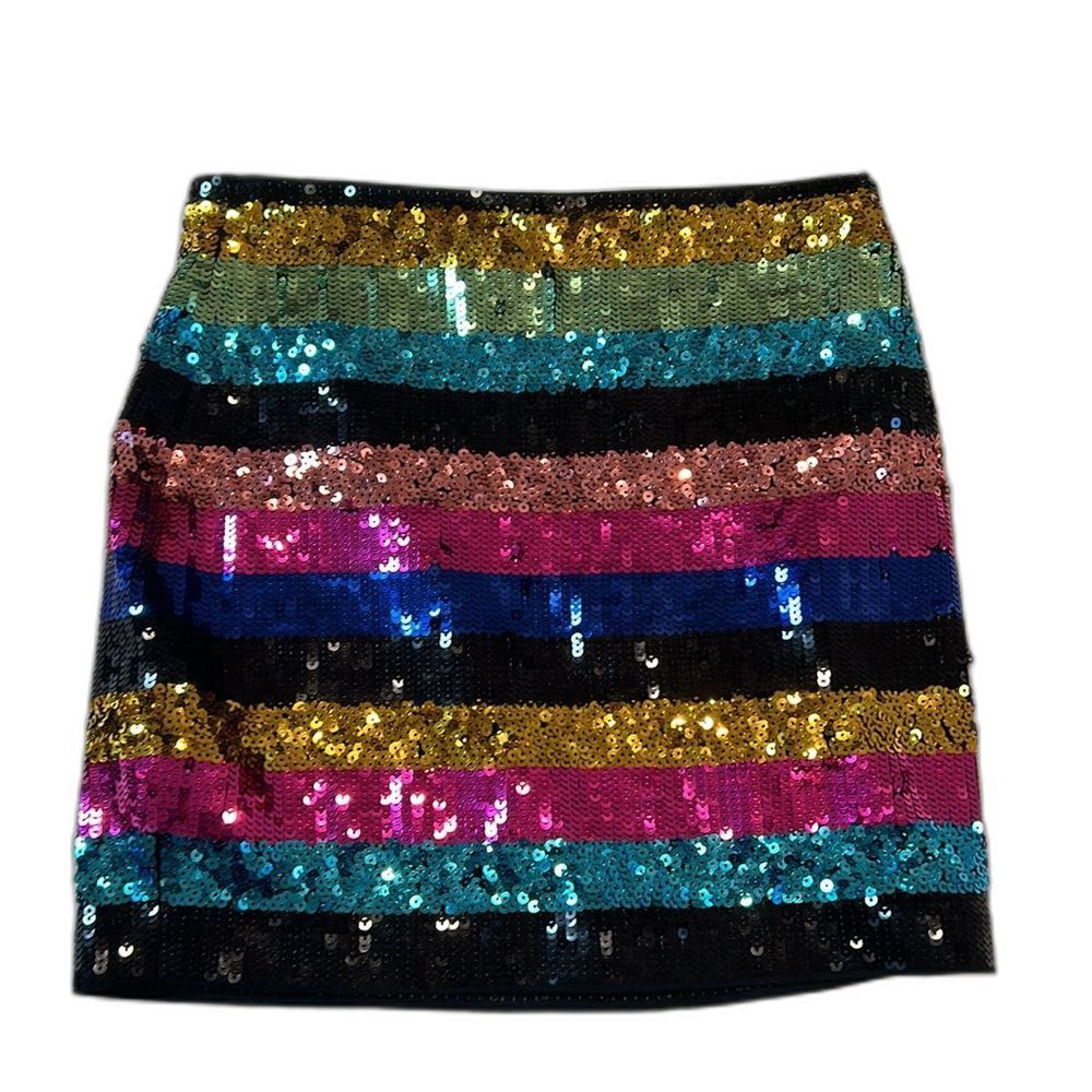 EXPRESS Sequin Rainbow Striped Miniskirt Bodycon Mini  Size XXS PRIDE  Sexy - Picture 4 of 7
